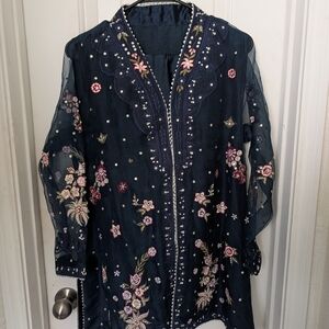 Embroidered Navy Blue Dress